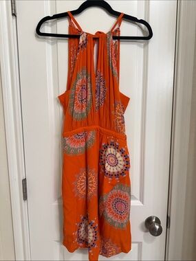 Floreat by Anthropologie Orange Floral Tie-Halter Dress
